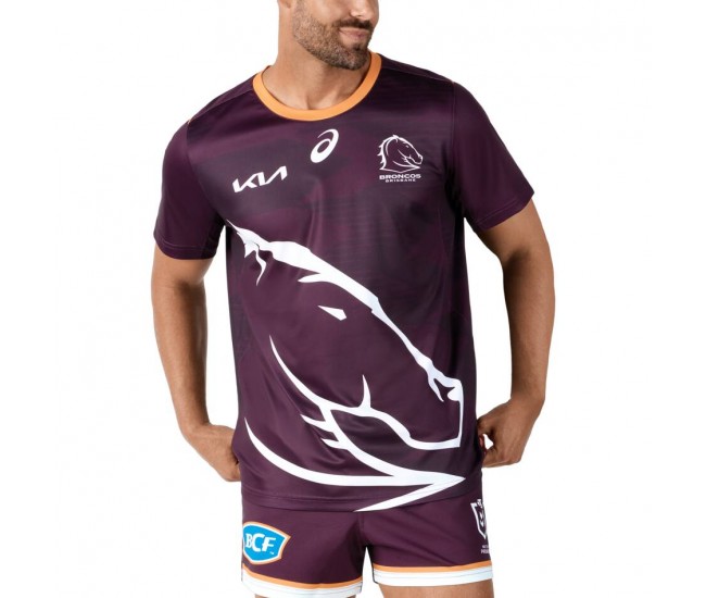 2024 Brisbane Broncos Rugby Mens Run Out Training Tee 2024 Brisbane Broncos Rugby Mens Run Out Training Tee