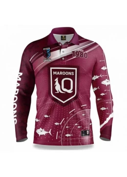 2022 QLD Maroons Rugby Mens Fishfinder Fishing Shirt